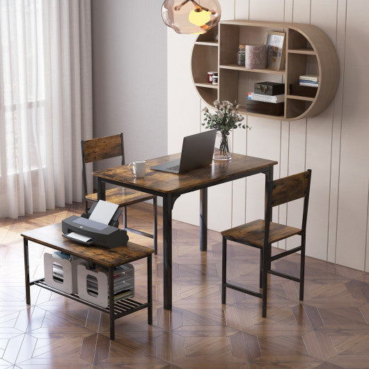 4 Pieces Rustic Dining Table Set with 2 Chairs and Bench-Rustic Brown