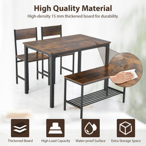 4 Pieces Rustic Dining Table Set with 2 Chairs and Bench-Rustic Brown