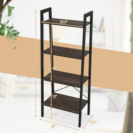 4-Tier Bookshelf with Metal Frame and Adjustable Foot Pads-Oak