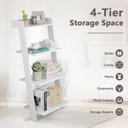 4-Tier Ladder Shelf with Solid Frame and Anti-toppling Device-White