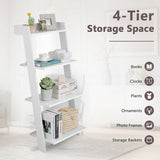 4-Tier Ladder Shelf with Solid Frame and Anti-toppling Device-White
