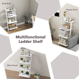 4-Tier Ladder Shelf with Solid Frame and Anti-toppling Device-White