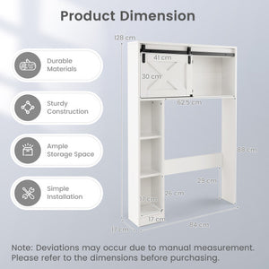 4-Tier Over The Toilet Storage Cabinet with Sliding Barn Door and Storage Shelves-White