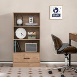 4-Tier Storage Bookcase with Open Shelves Drawer and Anti-toppling Device-Natural