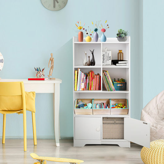 4 Tiers Bookshelf with 4 Cubes Display Shelf and 2 Doors-White