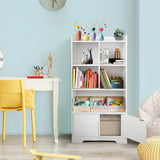 4 Tiers Bookshelf with 4 Cubes Display Shelf and 2 Doors-White