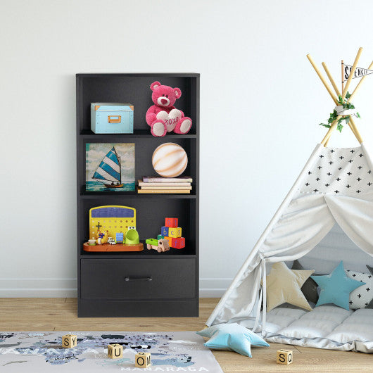 48 Inch Tall 4 Tiers Wood Bookcase with Drawer-Black
