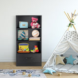 48 Inch Tall 4 Tiers Wood Bookcase with Drawer-Black