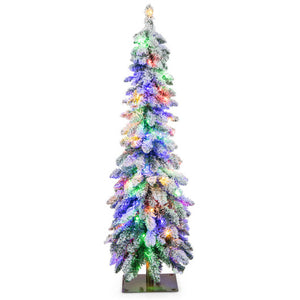 4 Feet Pre-Lit Artificial Christmas Tree Snow-Flocked Slim Pencil Xmas Decor