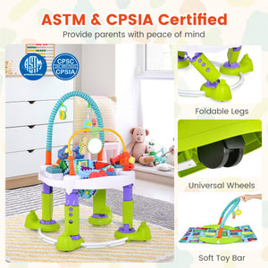 4-in-1 Baby Bouncer Activity Center with 3 Adjustable Heights-Green