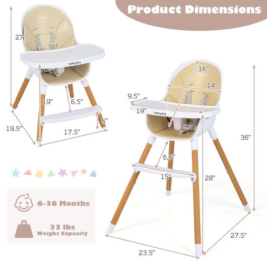 4-in-1 Convertible Baby High Chair Infant Feeding Chair with Adjustable Tray-Beige