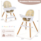 4-in-1 Convertible Baby High Chair Infant Feeding Chair with Adjustable Tray-Beige