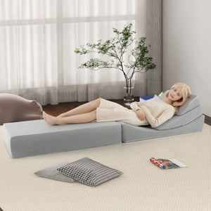 4-in-1 Convertible Folding Sofa Bed with High-Density Foam-Gray