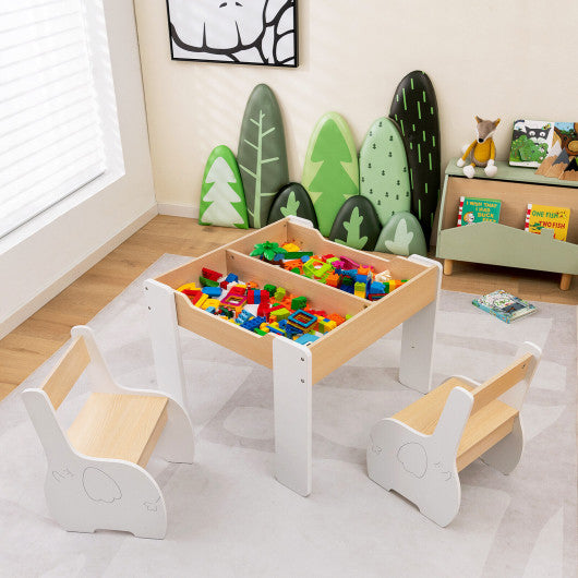 4-in-1 Wooden Activity Kids Table and Chairs with Storage and Detachable Blackboard-White