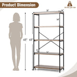 5-Tier Industrial Bookshelf Display Storage Rack with Metal Frame-Gray