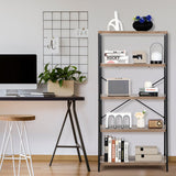 5-Tier Industrial Bookshelf Display Storage Rack with Metal Frame-Gray