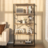 5-Tier Industrial Bookshelf Display Storage Rack with Metal Frame-Gray