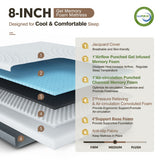 75L x 54W x 8H Memory Foam Mattress with Jacquard Fabric Cover-Queen Size