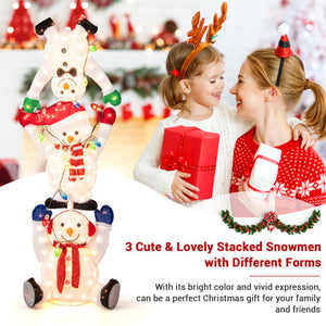 5.6 Feet Lighted Stacked Snowmen Christmas Decoration