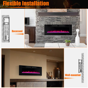 42/50/60/72 Inch Ultra-Thin Electric Fireplace with Decorative Crystals-50 inches