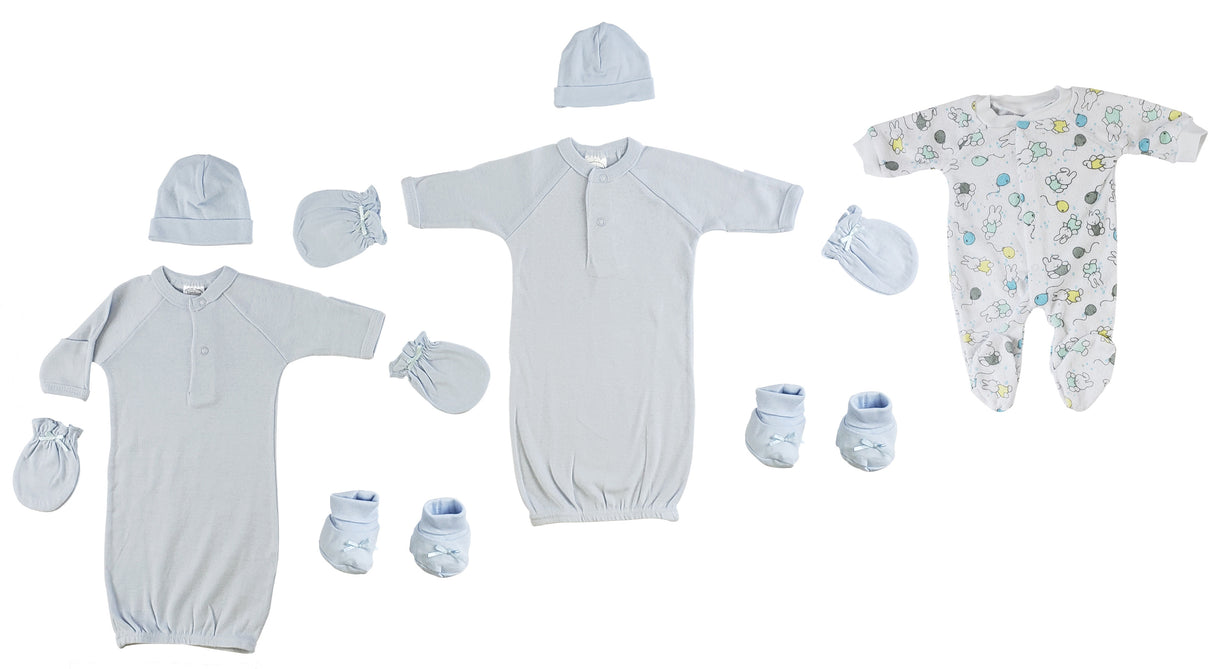 Preemie Boys Gowns, Sleep-n-Play, Caps, Mittens and Booties - 8 pc Set