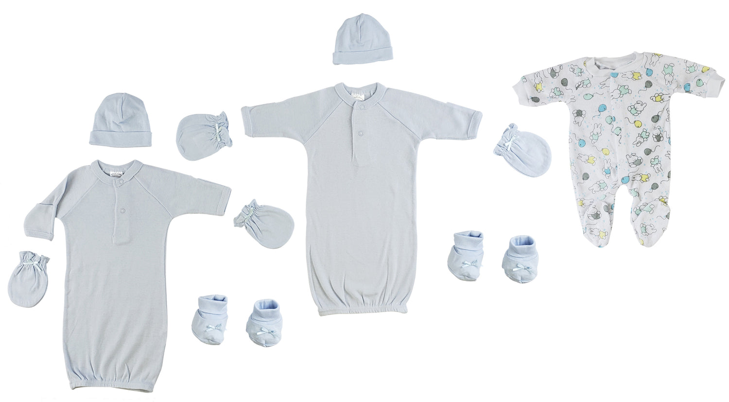 Preemie Boys Gowns, Sleep-n-Play, Caps, Mittens and Booties - 8 pc Set