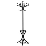 Wood Standing Hat Coat Rack with Umbrella Stand-Black
