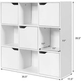 Free Standing 9 Cube Storage Wood Divider Bookcase for Home and Office-White