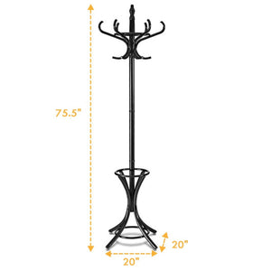 Wood Standing Hat Coat Rack with Umbrella Stand-Black