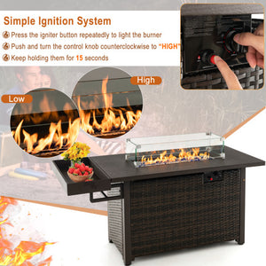 52 Inches Outdoor Wicker Gas Fire Pit Propane Fire Table with Cover-Brown