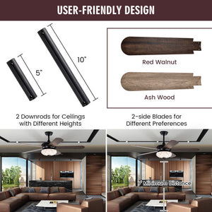 52 Inches Ceiling Fan with Remote Control-Walnut
