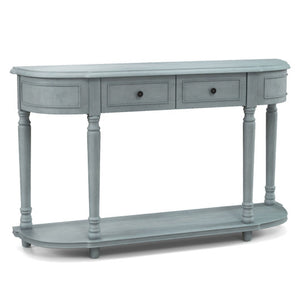 52" Retro Console Table with 2 Drawers and Open Shelf Entryway Sofa Table-Blue