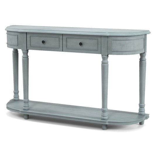 52" Retro Console Table with 2 Drawers and Open Shelf Entryway Sofa Table-Blue