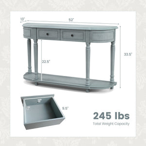 52" Retro Console Table with 2 Drawers and Open Shelf Entryway Sofa Table-Blue