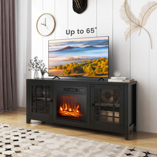 58 Inch Fireplace TV Stand with Adjustable Shelves for TVs up to 65 Inch-Black