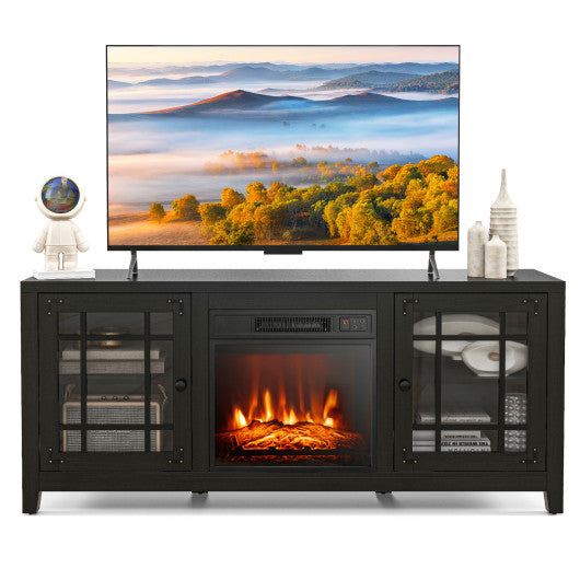 58 Inch Fireplace TV Stand with Adjustable Shelves for TVs up to 65 Inch-Black