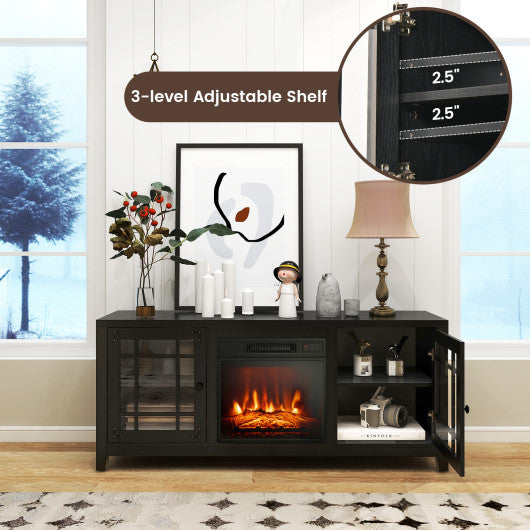 58 Inch Fireplace TV Stand with Adjustable Shelves for TVs up to 65 Inch-Black