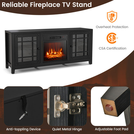 58 Inch Fireplace TV Stand with Adjustable Shelves for TVs up to 65 Inch-Black