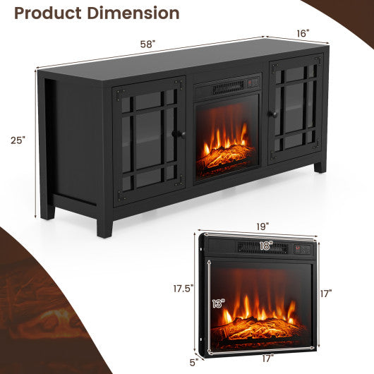 58 Inch Fireplace TV Stand with Adjustable Shelves for TVs up to 65 Inch-Black