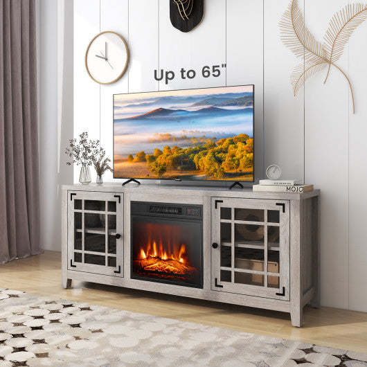 58 Inch Fireplace TV Stand with Adjustable Shelves for TVs up to 65 Inch-Natural