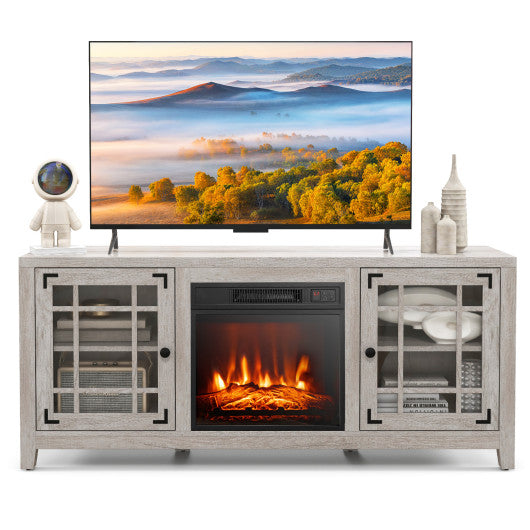 58 Inch Fireplace TV Stand with Adjustable Shelves for TVs up to 65 Inch-Natural