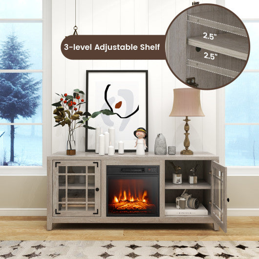 58 Inch Fireplace TV Stand with Adjustable Shelves for TVs up to 65 Inch-Natural
