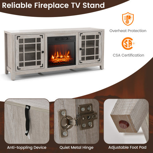 58 Inch Fireplace TV Stand with Adjustable Shelves for TVs up to 65 Inch-Natural