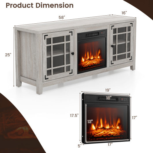 58 Inch Fireplace TV Stand with Adjustable Shelves for TVs up to 65 Inch-Natural