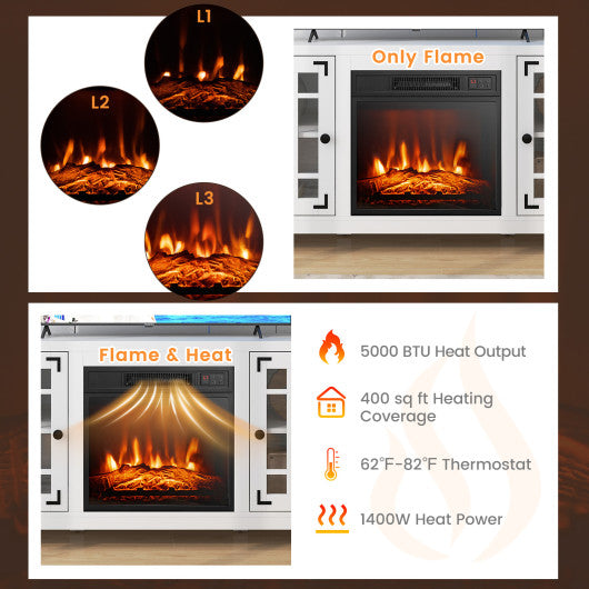 58 Inch Fireplace TV Stand with Adjustable Shelves for TVs up to 65 Inch-White