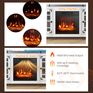 58 Inch Fireplace TV Stand with Adjustable Shelves for TVs up to 65 Inch-White