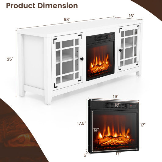 58 Inch Fireplace TV Stand with Adjustable Shelves for TVs up to 65 Inch-White