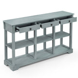 58" Retro Console Table with 3 Drawers and Open Shelves Rectangular Entryway Table-Blue