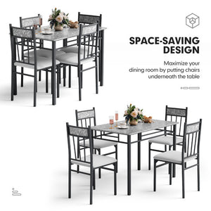 5 Pieces Faux Marble Dining Set Table with Solid Steel Frame