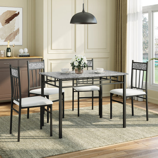 5 Pieces Faux Marble Dining Set Table with Solid Steel Frame